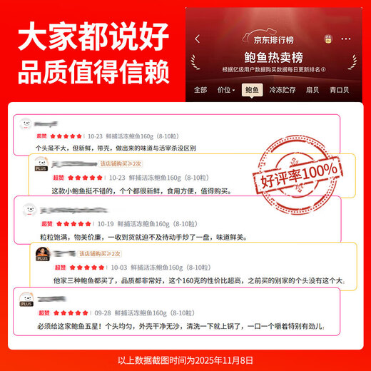 Xiangbin fresh frozen large abalone, net weight 400g (10 pieces) bagged, hot pot, barbecue, braised, soup, seafood, New Year's gift