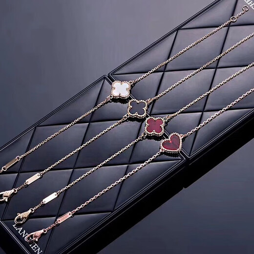 Junshi 18k real gold bracelet women's four-leaf clover AU750 rose gold white mother-of-pearl black agate carnelian 18K rose red agate