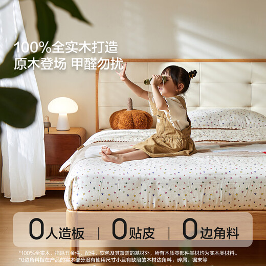 Lin's home all solid wood children's bed 1.35m 1.5m optional soft-covered leather bed bedroom princess bed LH275A1 row frame | log color leather bed 1.5x2m bed + 0 glue spine pad 20cm (CDK103B)