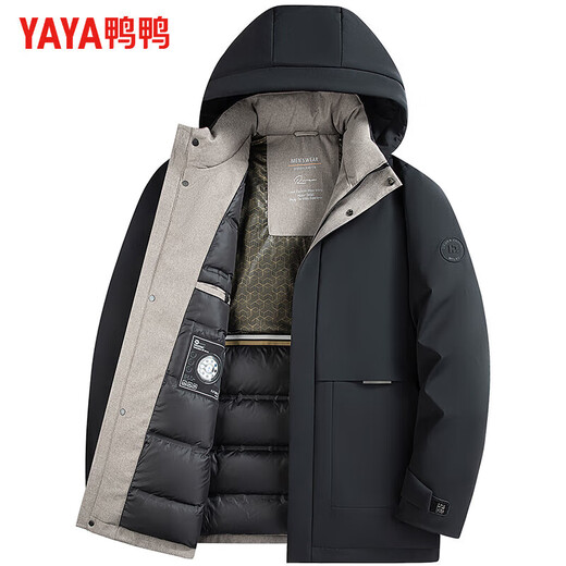 YAYA (YAYA) 90 goose down middle-aged and elderly down jacket men's graphene detachable hood mid-length dad winter jacket JH black large goose down -30 C cold resistance L (175) recommended 120-140Jin Jin equals 0.5 kg