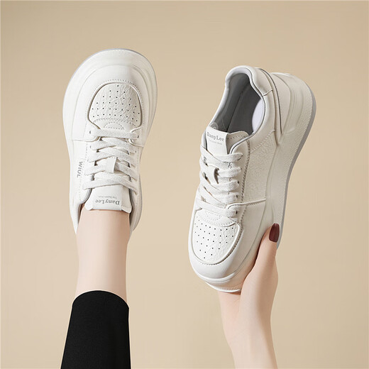 Kangnai spring girls' temperament white shoes, versatile casual 2025 new heightening and velvet sports sneakers 7051 Mi Xing 34