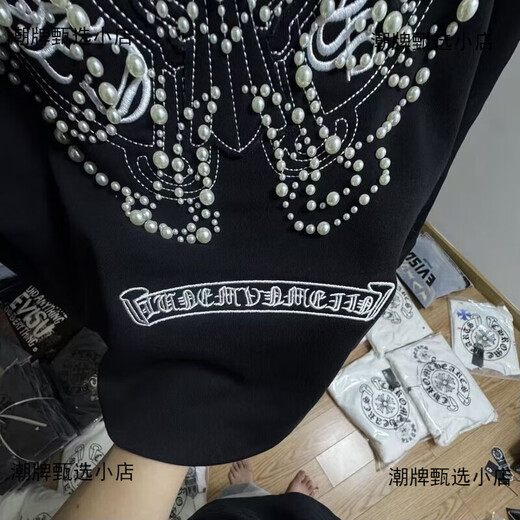 Chrome Heart CH Sanskrit Horseshoe Thousand Needle Embroidery Hooded Sweatshirt Heavy Cotton Plus Velvet Thickened Sweatshirt Top Edition Horseshoe Heavy Sweatshirt Black S Size 80-100Jin Jin is equal to 0.5 kg