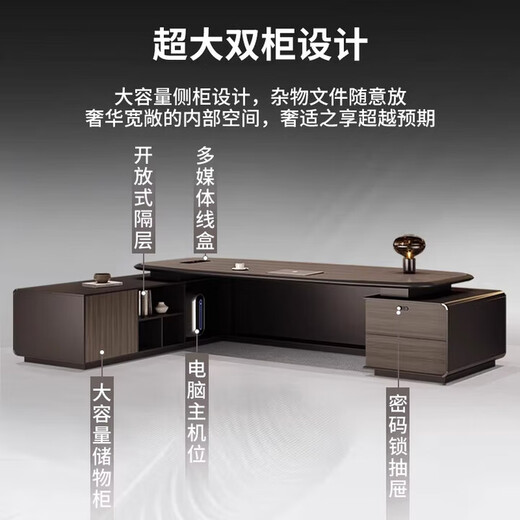 Desk Boss Desk Light Luxury President Chairman Painted Executive Desk Office Manager Desk and Chair Combination 1.8 Meter Single Cabinet Boss Desk (Rounded Corner Desktop Model)