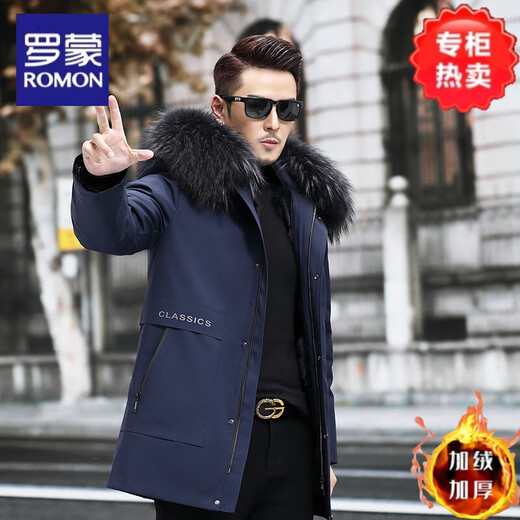 Lomon Paik men's 2025 new winter fox fur lining fur one-piece mid-length mink fur coat green shell + khaki fox fur lining <genuine fur one> M 90Jin Jin equals 0.5kg -110Jin Jin equals 0.5kg