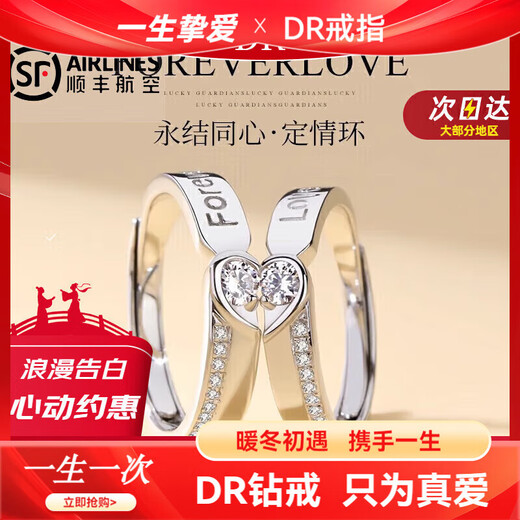 DR Platinum Couple Ring pt950 Platinum Pair of Rings and Engagement Diamond Rings Valentine's Day Birthday Gift for Girlfriend to Be Together Forever - Women's Ring