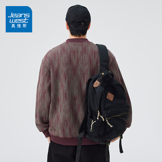 Jeanswest Henley Collar Sweatshirt Men's 2025 Autumn and Winter New Trendy Tie-Dye Retro Heavyweight Long-Sleeved Top Men's Purple 4XL