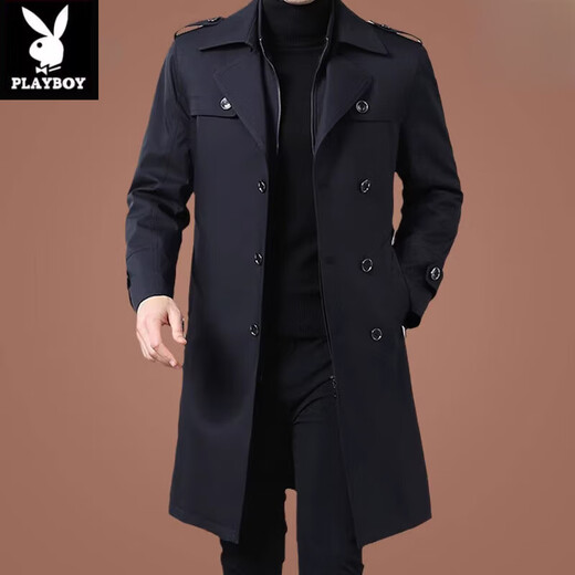 Playboy (PLAYBOY) fashion brand autumn and winter mid-length windbreaker for middle-aged and elderly men thickened removable wool liner business jacket trendy khaki long XL 180 size 145-165Jin Jin is equal to 0.5 kg