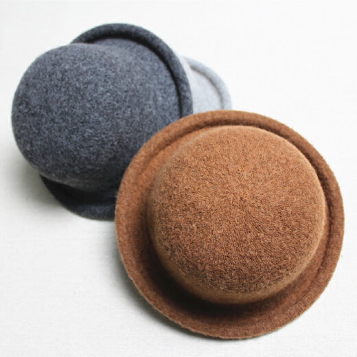 Age-reducing curled small ball top hat for women solid color wool basin hat fisherman hat dome versatile Korean version black adjustable
