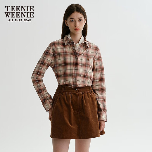 Teenie Weenie Bear Women's 25th Autumn New Retro Loose College Style Relaxed Natural Plaid Shirt Pink XS