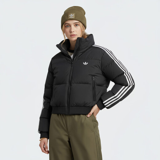 Adidas Clover Series Women's CROPPED PUFF Short Cotton Jacket JX2970 Black L