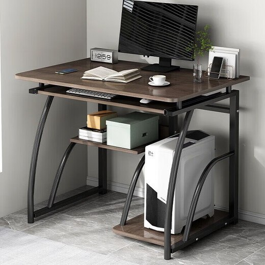 Computer desk desktop home desk bookshelf integrated table simple small apartment desk student bedroom study table main picture black walnut color 60CM