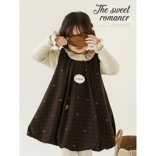 Young girls 2025 winter new sweet sleeveless bud skirt polka dot cute slimming thickened warm vest skirt coffee color 100 cm