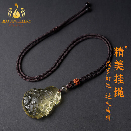 Bailuoqi Natural Citrine Yellow Wealth God Pendant Raw Stone Carved Good Luck Lucky Buddha Necklace Pendant Men's and Women's Amulet About 40x30 mm