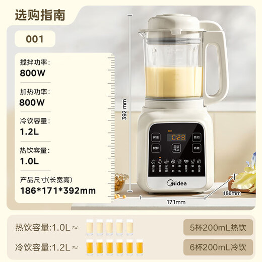Midea 2025 new wall breaking machine for home use small 3-4 people 1.2L light sound multi-functional fully automatic no-cook soy milk machine whole grain food supplement juicer 001 national subsidy