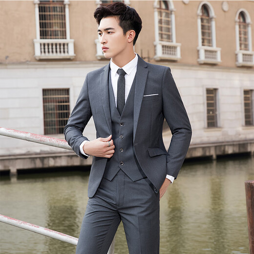 Playboy suit men's jacket top young Korean style slim business casual formal wear wedding groomsmen's suit men single button wine red [suit + pants] give tie S