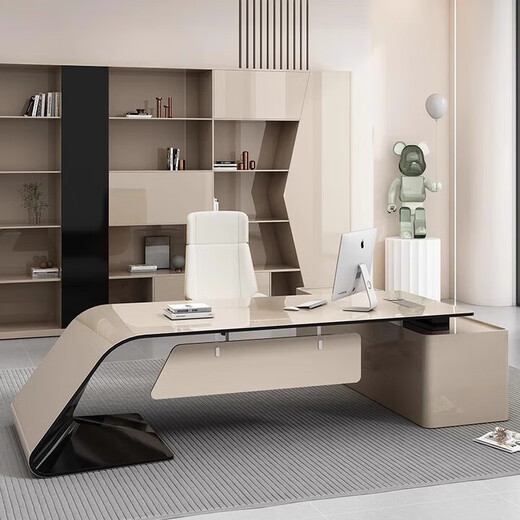 Simple, modern and fashionable CEO, manager and supervisor desk, executive desk, Internet celebrity white paint boss desk, boss desk, 1.6m boss desk (short cabinet on the left)