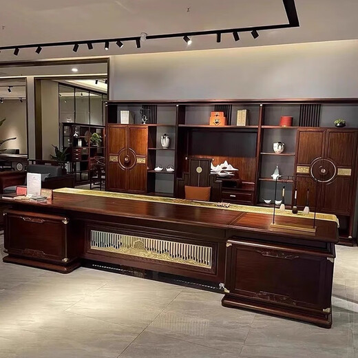 Solid wood executive desk boss desk new Chinese style desk 2025 new style ebony wood chairman high-end office furniture color palette/customization contact customer service