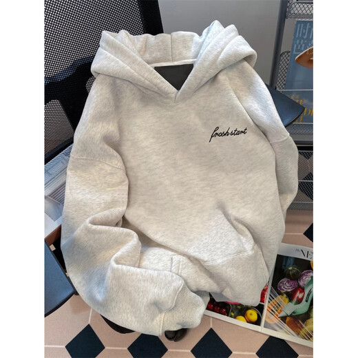 BAA AND BAA美式高街潮牌连帽卫衣宽松百搭秋冬款男女高端加绒加厚冬季上衣 M08-灰色-加绒 加绒 L 建议110-130斤