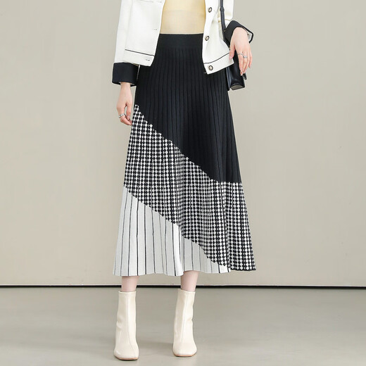 Demana, good-looking everyday, winter atmosphere, elastic waist, contrasting color, A-line hidden flesh, easy to match skirt, mid-length for women
