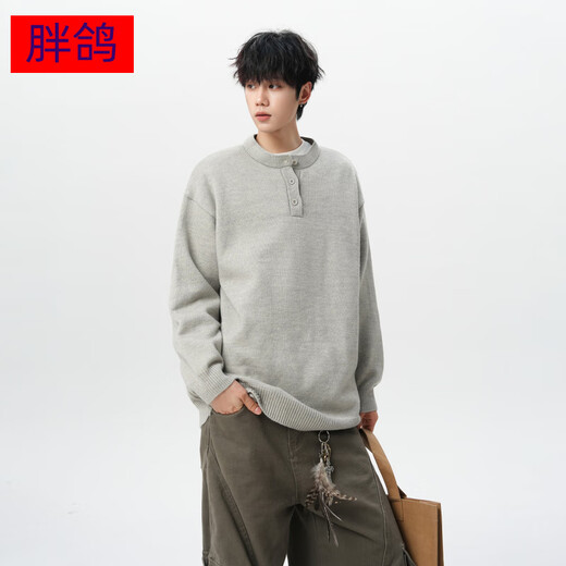 Fat Pigeon Fatty Large Size Henry Collar Sweater Men's Loose Lazy Feeling Lazy Style Knitted Sweater with Bottoming Shirt Dark Gray 5XL Recommended 200-230Jin Jin is equal to 0.5kg Can be worn