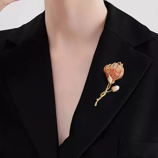 Kamalun (KAMALUN) luxury red rich flower peony brooch high-end women's corsage suit coat temperament pin gift to elder leaders Danhua Yingzhen brooch set