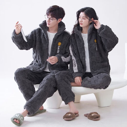 Victoria's style new autumn and winter thickened flannel couple pajamas for one man and one woman for women warm coral velvet home wear set 152 couple M female + male L