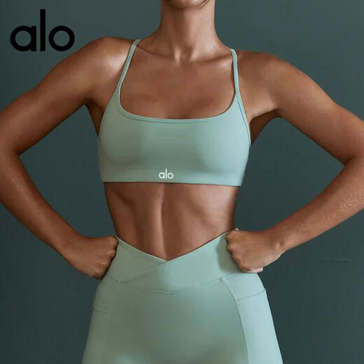 ALO YOGA fitness yoga wear Pilates sports bra breathable shockproof underwear bra padded shape suspender top grass green M