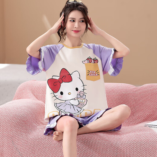 Langsha Madre e hija Dress Padamas Pajamas Summer Summer de algodón delgado de algodón de manga corta Ropa para el hogar Niña del verano Lyp684 S (150) 140-150cm/68-82Jin [Jin equivale a 0.5 kg]