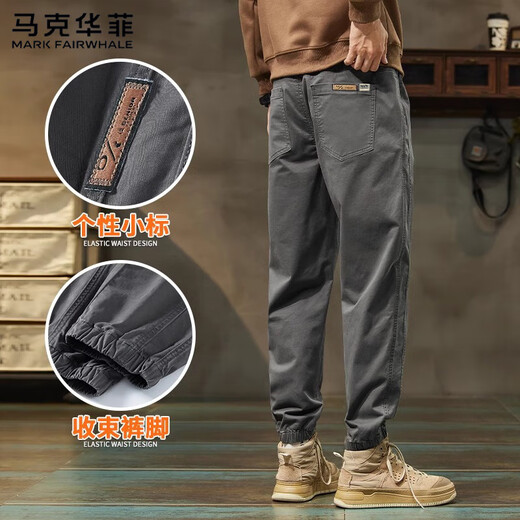 Mark Huafei Velvet Thickened Overalls Men's Autumn and Winter 2025 New Sports Pants Loose Cotton Elastic Casual Pants Dark Gray Velvet XL