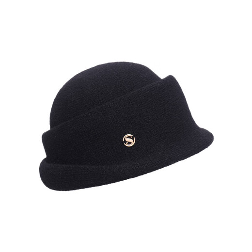Hat Winter Hepburn Style Elegant Woolen Women's Autumn Style Knitted Fisherman Hat Warm and Versatile Black One Size (55-59cm)