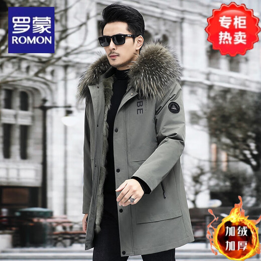 Lomon Paik men's 2025 new winter fox fur lining fur one-piece mid-length mink fur coat green shell + khaki fox fur lining <genuine fur one> M 90Jin Jin equals 0.5kg -110Jin Jin equals 0.5kg