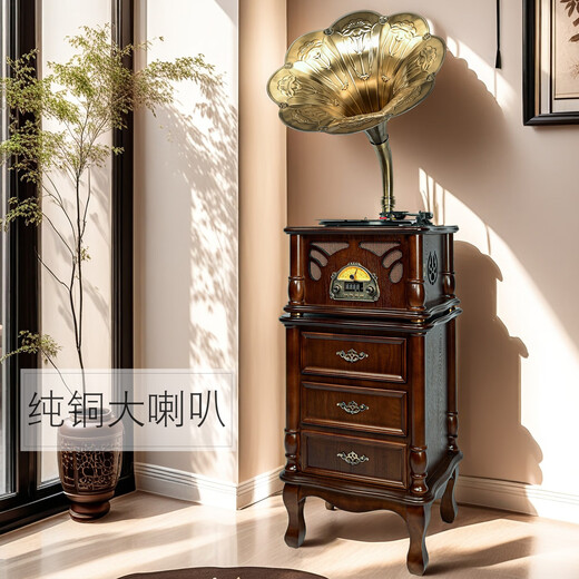 Jinmo gramophone retro living room European-style vinyl record player large speaker old-fashioned record player gramophone CS16 CS16 black beard color - with 53cm copper speaker subwoofer lower cabinet