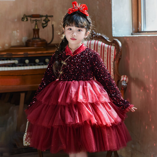 Nisha Beier Girls Red New Year Dress Children's Baby New Year Children's Clothes Skirt New Year's Eve Princess Dress Red 110