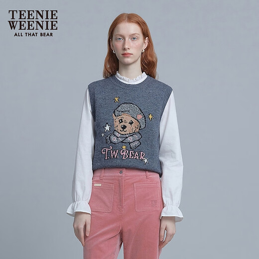 Teenie Weenie Bear Cartoon Sweater Women's 2025 Winter New Women's Sweater Gray 170/L