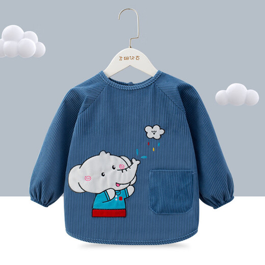 Baby smock, waterproof and anti-dirty rice pocket, autumn and winter children's back-to-back apron for eating, women's clothing, baby bib, Naughty Elephant Beige, size 80 14 (recommended height 70-)