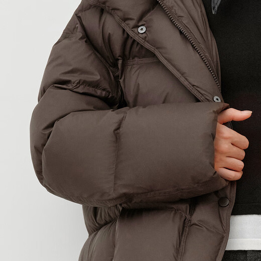 Ai Lai Down Jacket Women's Light Warm Bread Jacket Puff Short Removable Hooded Goose Down Jacket Chocolate M