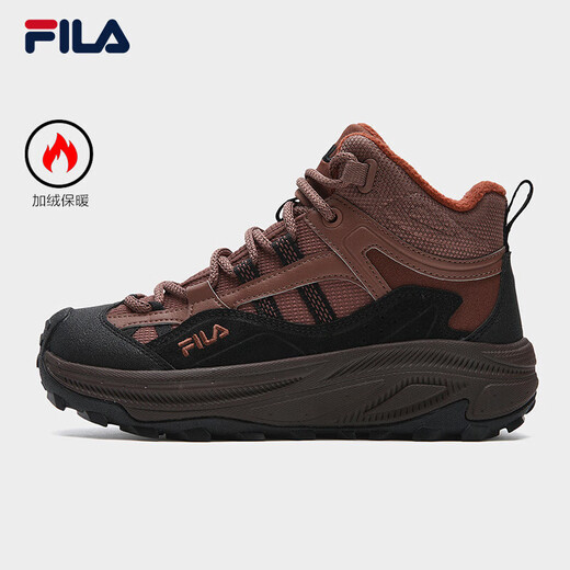 FILA autumn and winter women's shoes mid-cut plus velvet dad shoes sneakers 2025 winter new style baby's breath 2 casual shoes asparagus white/black-WB 35.5