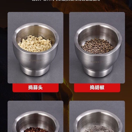 Qinkai grade 316 stainless steel solid garlic masher household grinder mash jar manual garlic masher garlic mortar 304 stainless steel - straight