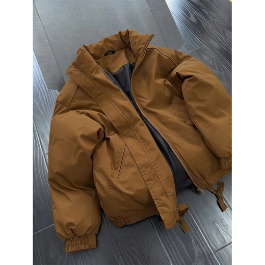 Shelley Jones American bomber jacket cotton jacket men's winter quilted thickened cotton jacket cleanfit stand-up collar bread jacket brown XL recommended 120-140Jin Jin equals 0.5 kg