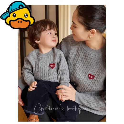 G.duck parent-child sweaters 2025 autumn and winter new style Korean style retro sweaters for a family of three, pullover loose New Year clothes, gray 170 adults M