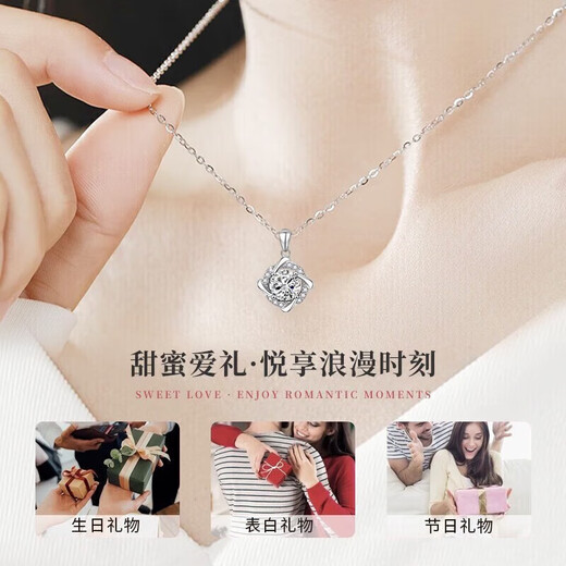 GIEVSZHE Platinum Necklace Women's Light Luxury Four-Leaf Clover Rose Love Pendant Clavicle Chain Valentine's Day Birthday Gift for Girlfriend Platinum Model - Inlaid with High-Quality Flawless Moissanite Free Engraving/Ghostwriting Greeting Card