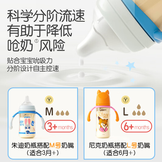 Pigeon Disney wide-caliber PPSU double-handle painted baby bottle 330mL L size 6 months + Street Nick AA275