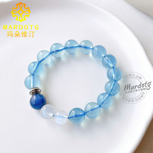 MARDOTG Brazilian Ice Aquamarine Bracelet Women's Blue Crystal Bracelet Gift for Girlfriend Aquamarine + Kyanite + Moonstone 8 Bead Diameter