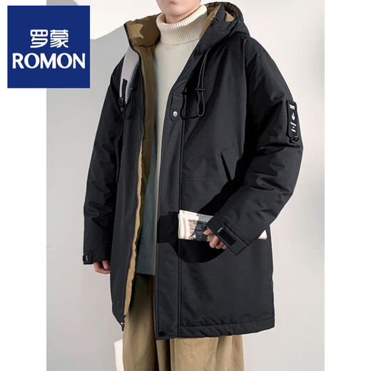 ROMON mid-length cotton-padded jacket for men in winter, hooded thickened cotton-padded jacket, warm and handsome military coat, workwear down jacket for men, military green 2375 S