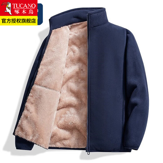 Woodpecker Jacket 2026 winter new style plus velvet thickened polar fleece loose stand-up collar sherpa lining jacket classic black men's L female 95-110 Jin Jin equals 0.5 kg / male 110-120 Jin Jin equals 0.5 kg