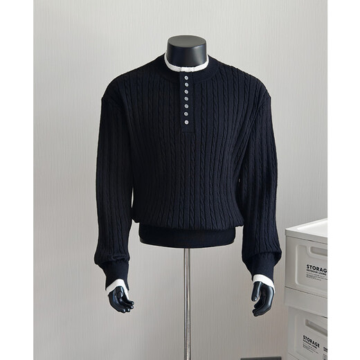 BULLDAMAN old money style Henry collar fake two-piece sweater for men winter new casual commuter style bottoming sweater dark gray S