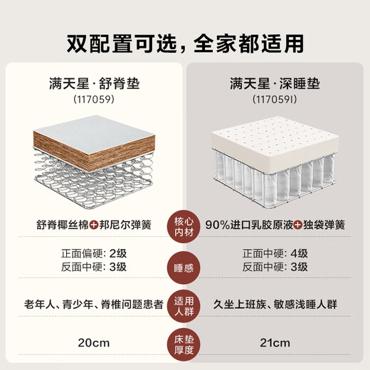 Quanyou Home Natural Coconut Palm Mattress 1.5m x 2m household hard spine double spring mattress 20cm thick