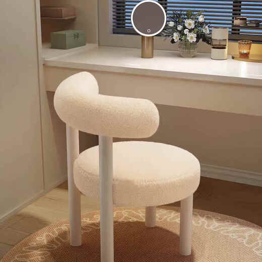 Jingpei Logistics Internet celebrity makeup stool bedroom sherpa dressing stool chair dressing table cloakroom makeup chair high resilience sponge white black legs-skin-friendly sherpa