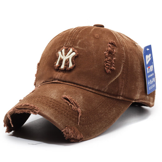XTMY Korean style ripped baseball cap MY versatile couple hat women's ins embroidered letters casual fashion sunshade duck brown adjustable
