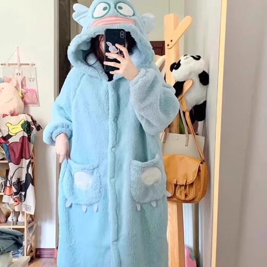 COSMICKISS Cute Clown Fish Pajamas Long Women's New Autumn and Winter Coral Velvet Pajamas Net Red Thickened Coral Velvet Home Clothes Clown Fish Pajamas-M Size